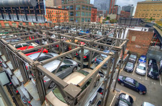 Parking lot viewed from the HIgh Line in New York City.